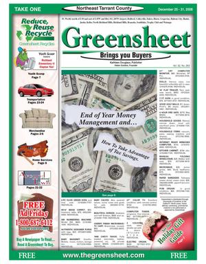 Primary view of object titled 'Greensheet (Fort Worth, Tex.), Vol. 32, No. 263, Ed. 1 Thursday, December 25, 2008'.