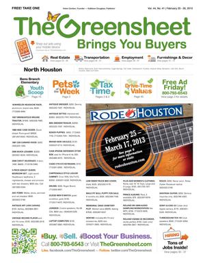 The Greensheet (Houston, Tex.), Vol. 44, No. 41, Ed. 1 Wednesday, February 20, 2013