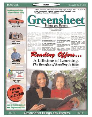 Primary view of object titled 'Greensheet (Houston, Tex.), Vol. 36, No. 29, Ed. 1 Wednesday, February 23, 2005'.
