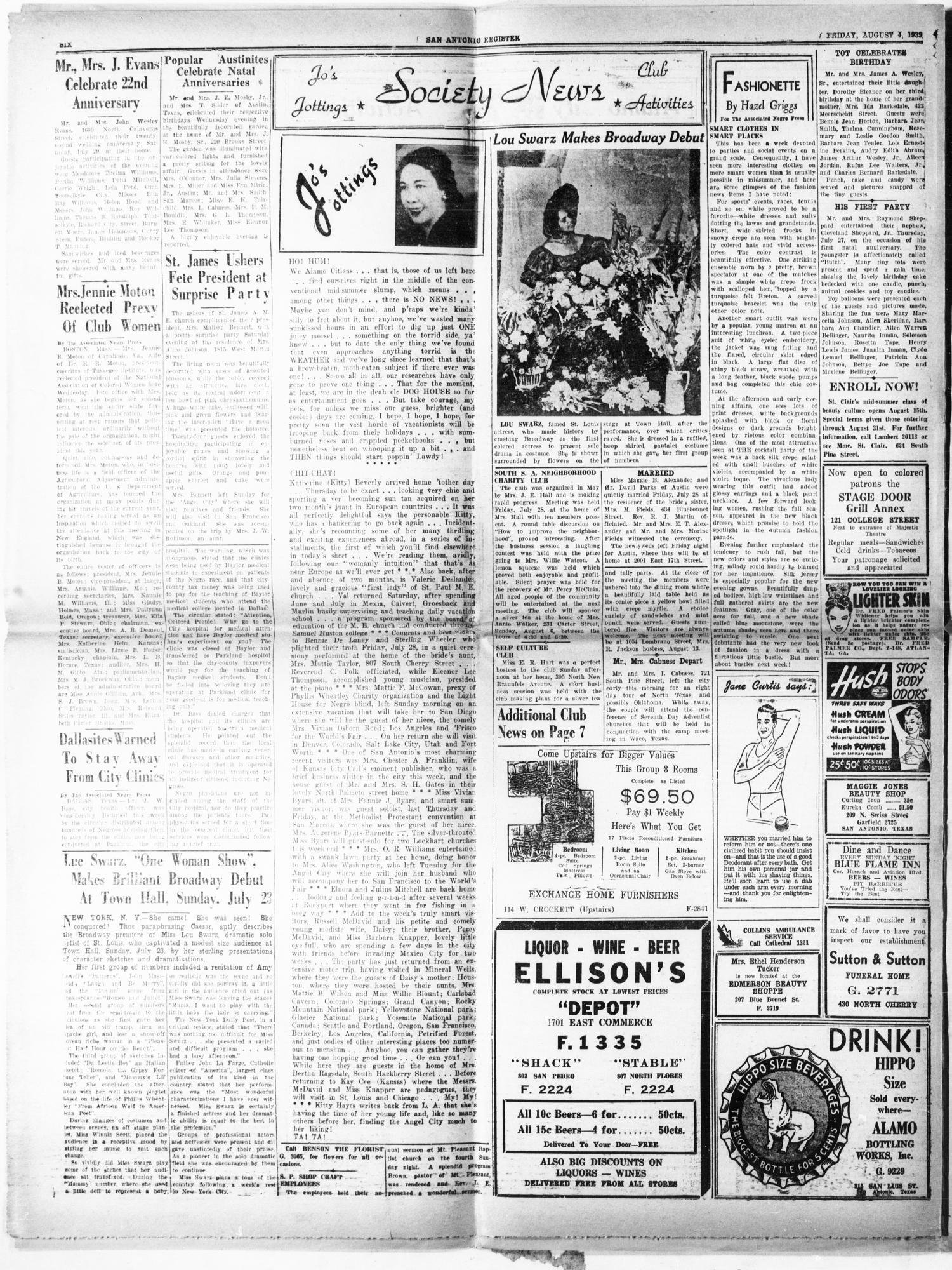 San Antonio Register (San Antonio, Tex.), Vol. 9, No. 18, Ed. 1 Friday, August 4, 1939
                                                
                                                    [Sequence #]: 6 of 8
                                                