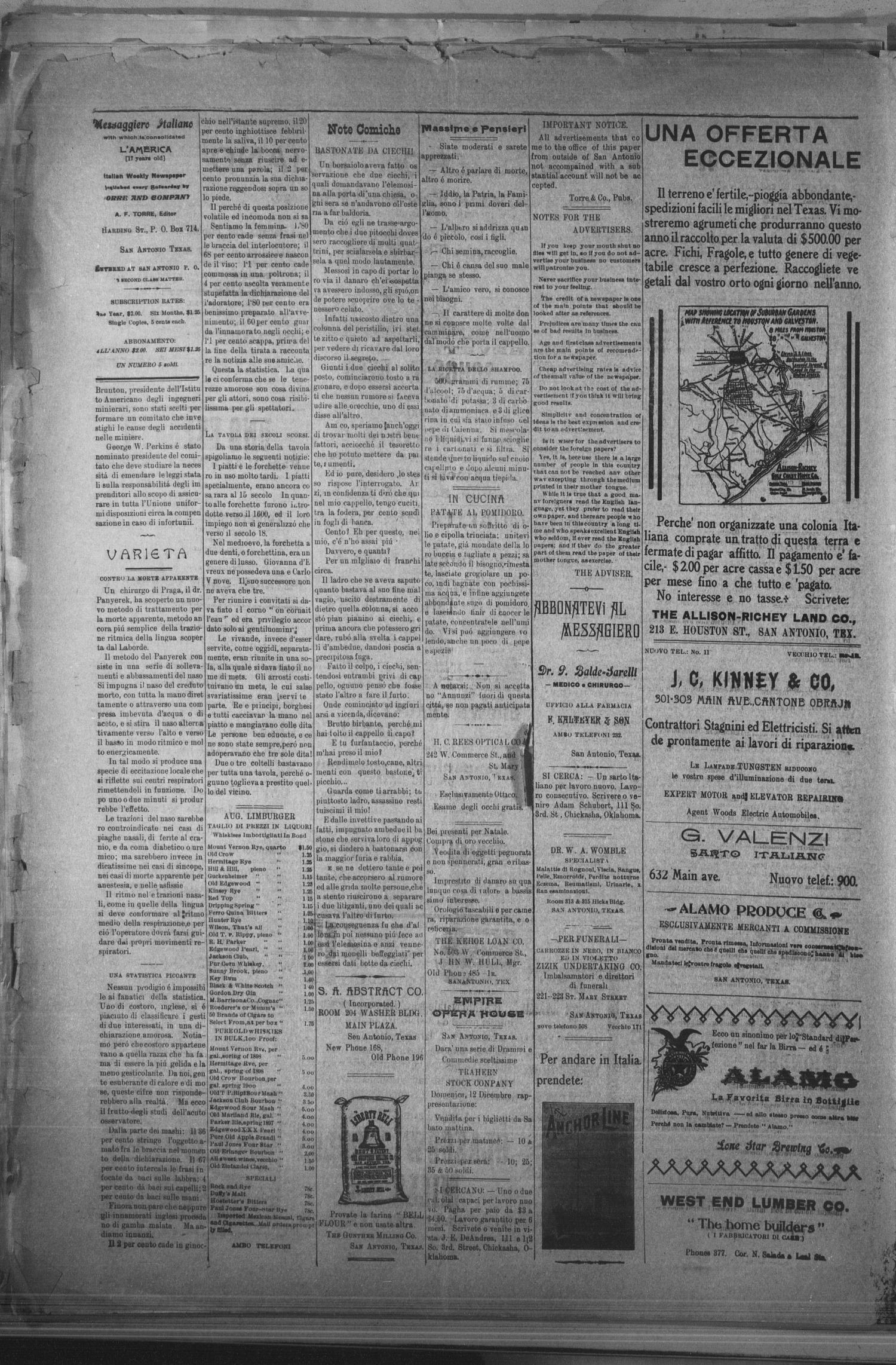 Il Messaggiero Italiano (San Antonio, Tex.), Vol. 20, No. 14, Ed. 1 Saturday, December 11, 1909
                                                
                                                    [Sequence #]: 2 of 4
                                                