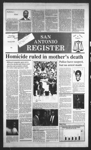 Primary view of object titled 'San Antonio Register (San Antonio, Tex.), Vol. 59, No. 47, Ed. 1 Thursday, March 7, 1991'.