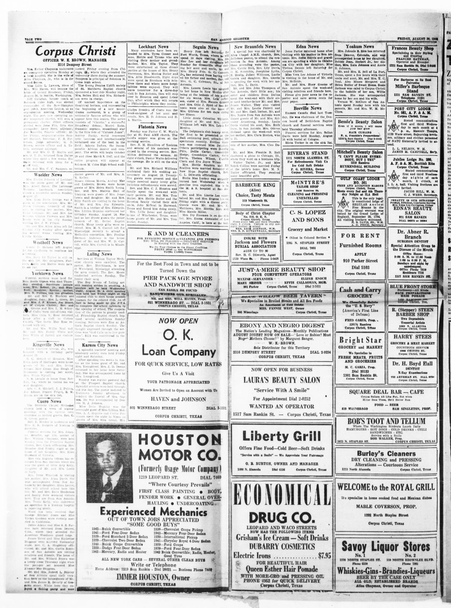 San Antonio Register (San Antonio, Tex.), Vol. 16, No. 33, Ed. 1 Friday, August 30, 1946
                                                
                                                    [Sequence #]: 2 of 8
                                                