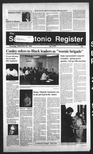 Primary view of object titled 'San Antonio Register (San Antonio, Tex.), Vol. 61, No. 21, Ed. 1 Thursday, September 24, 1992'.