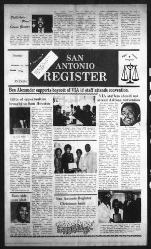 Primary view of object titled 'San Antonio Register (San Antonio, Tex.), Vol. 59, No. 36, Ed. 1 Thursday, December 20, 1990'.