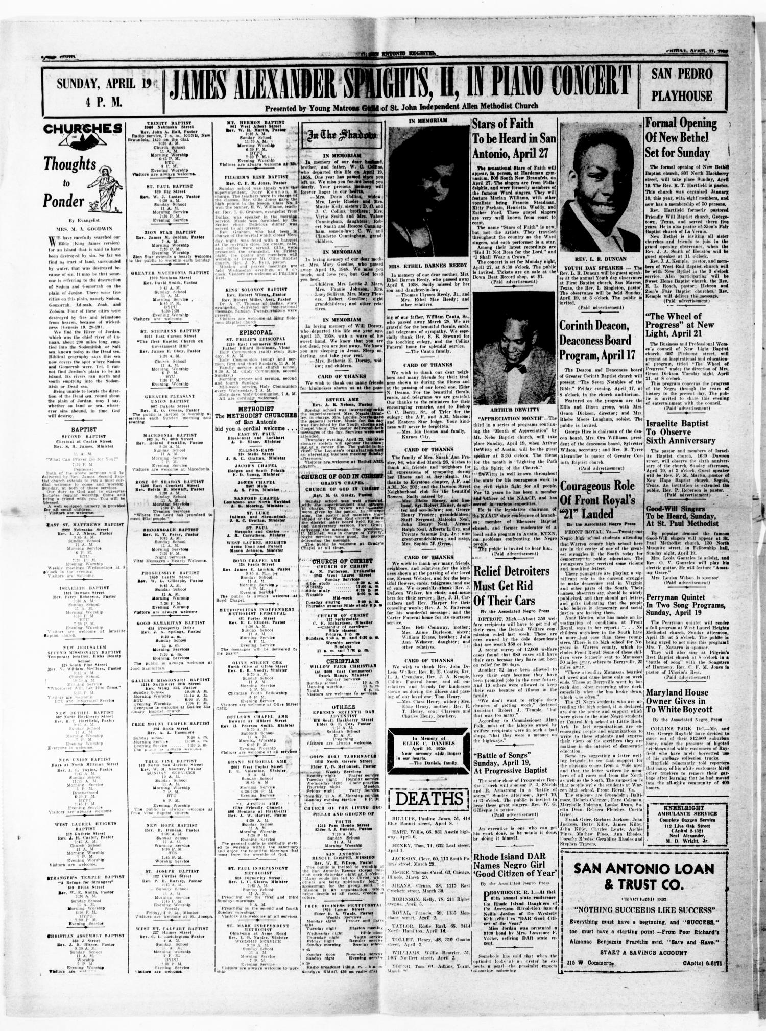 San Antonio Register (San Antonio, Tex.), Vol. 29, No. 2, Ed. 1 Friday, April 17, 1959
                                                
                                                    [Sequence #]: 8 of 8
                                                