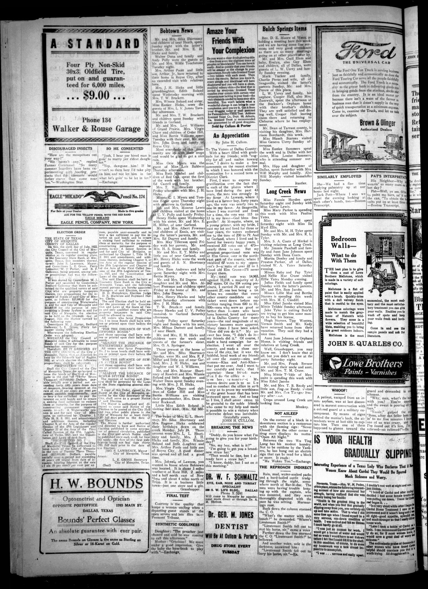 The Texas Mesquiter. (Mesquite, Tex.), Vol. 41, No. 2, Ed. 1 Friday, August 4, 1922
                                                
                                                    [Sequence #]: 4 of 4
                                                