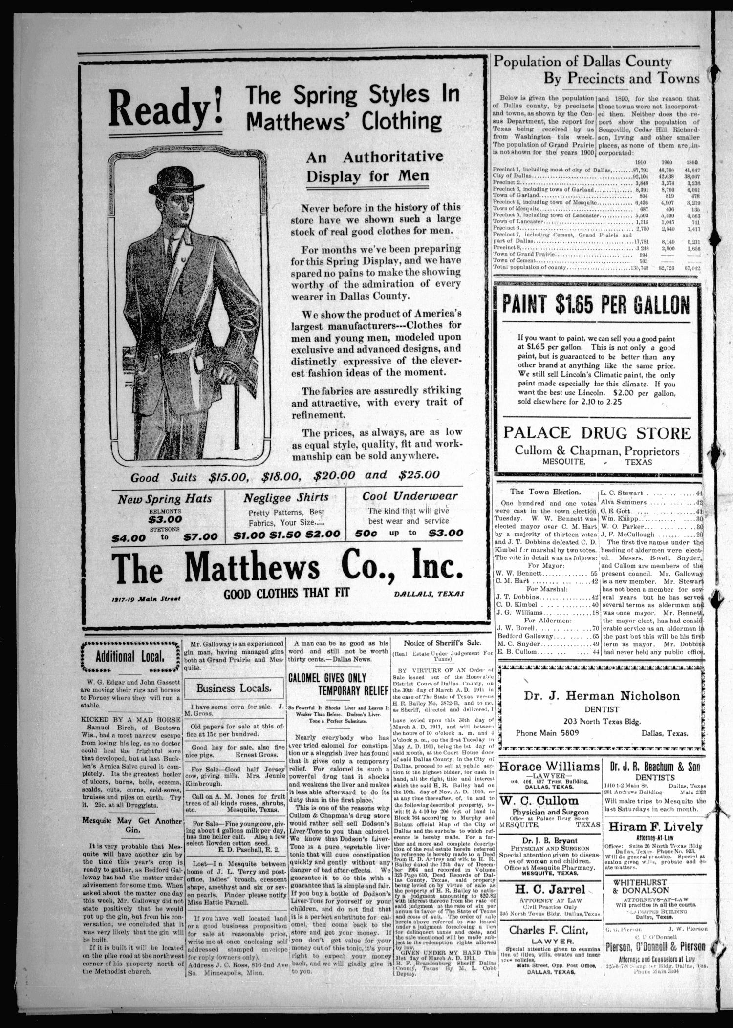 The Texas Mesquiter. (Mesquite, Tex.), Vol. 29, No. 40, Ed. 1 Friday, April 7, 1911
                                                
                                                    [Sequence #]: 10 of 10
                                                