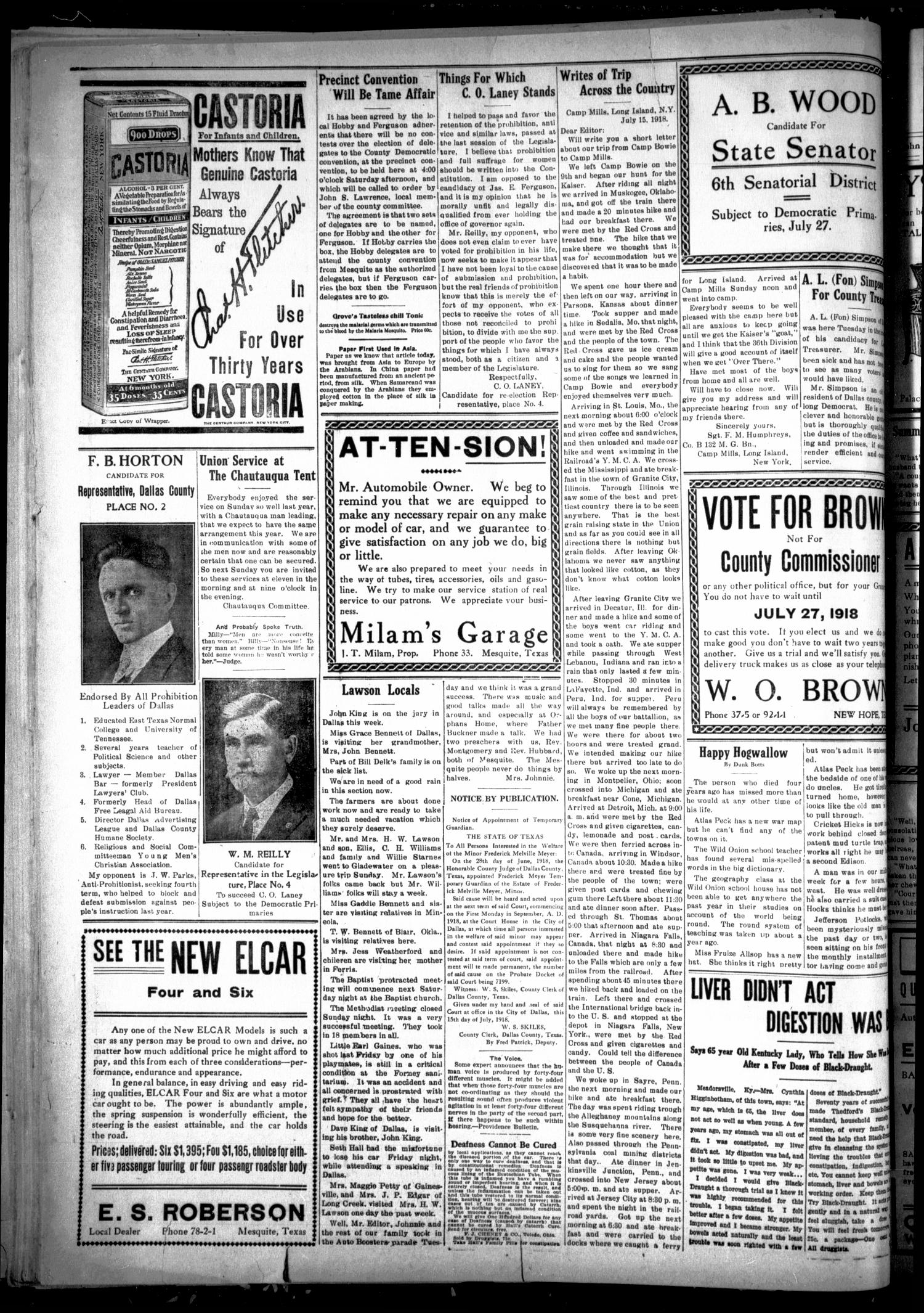 The Texas Mesquiter. (Mesquite, Tex.), Vol. 37, No. 3, Ed. 1 Friday, July 26, 1918
                                                
                                                    [Sequence #]: 4 of 4
                                                
