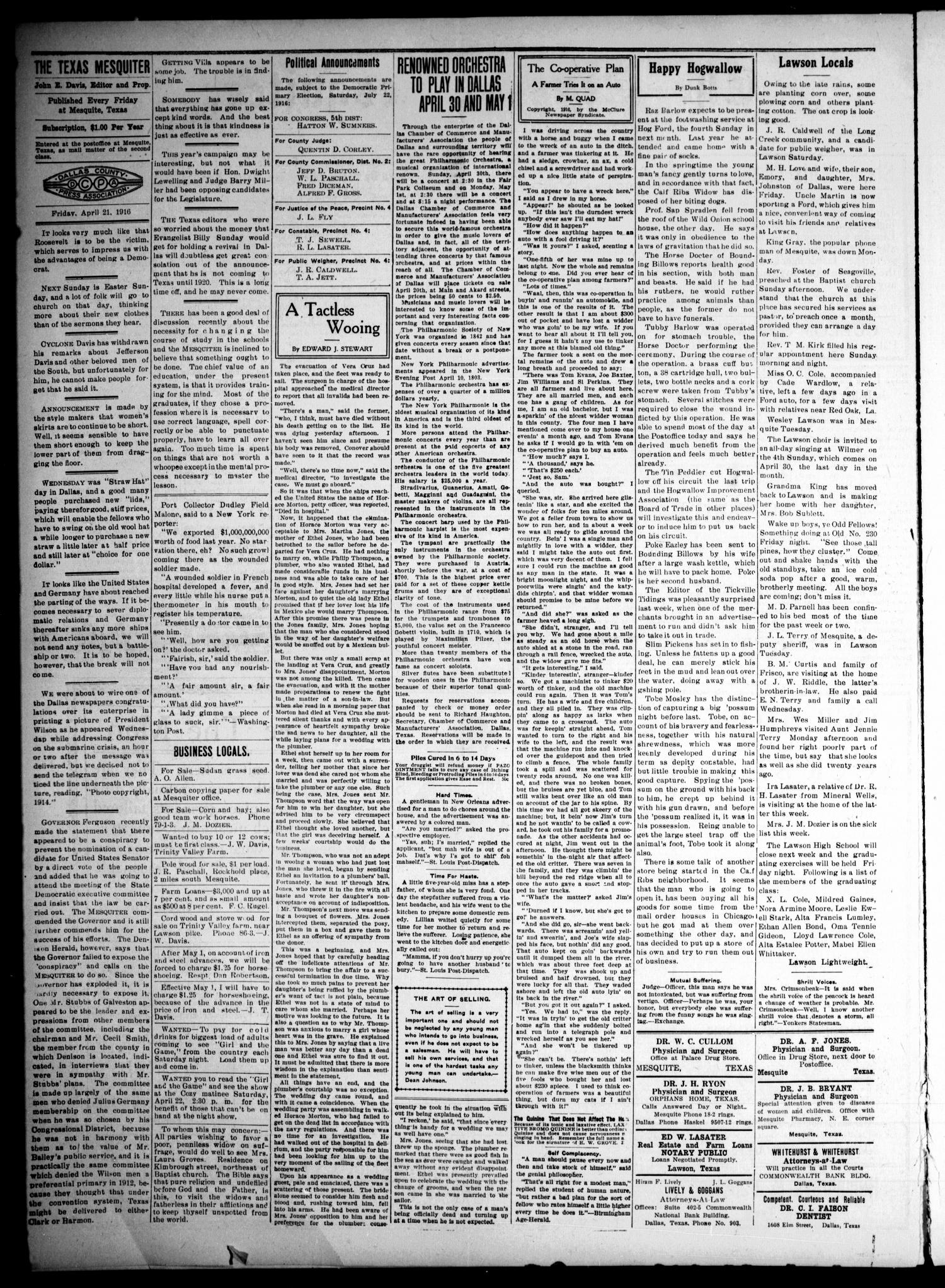 The Texas Mesquiter. (Mesquite, Tex.), Vol. 34, No. 41, Ed. 1 Friday, April 21, 1916
                                                
                                                    [Sequence #]: 2 of 6
                                                
