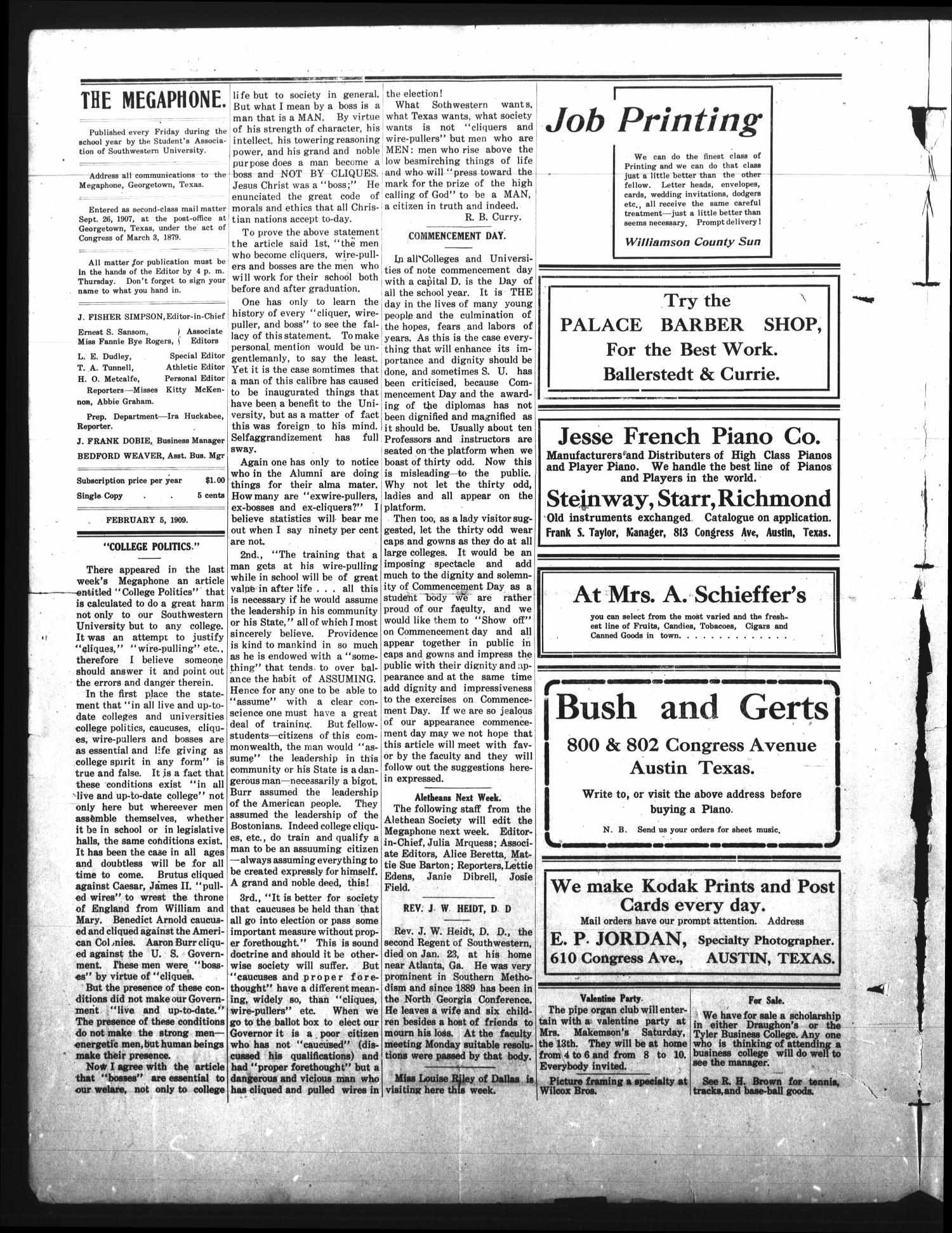 The Megaphone (Georgetown, Tex.), Vol. 2, No. 16, Ed. 1 Friday, February 5, 1909
                                                
                                                    [Sequence #]: 2 of 4
                                                