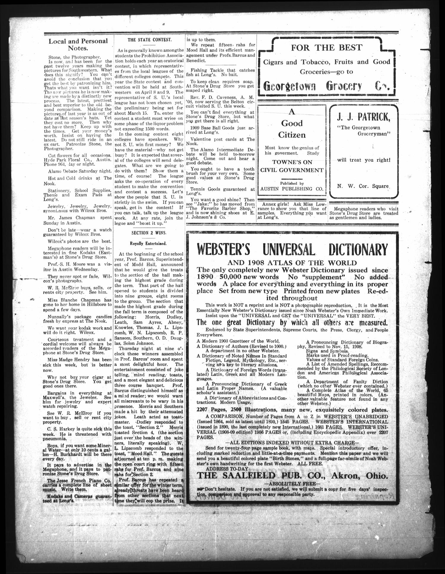 The Megaphone (Georgetown, Tex.), Vol. 2, No. 16, Ed. 1 Friday, February 5, 1909
                                                
                                                    [Sequence #]: 4 of 4
                                                