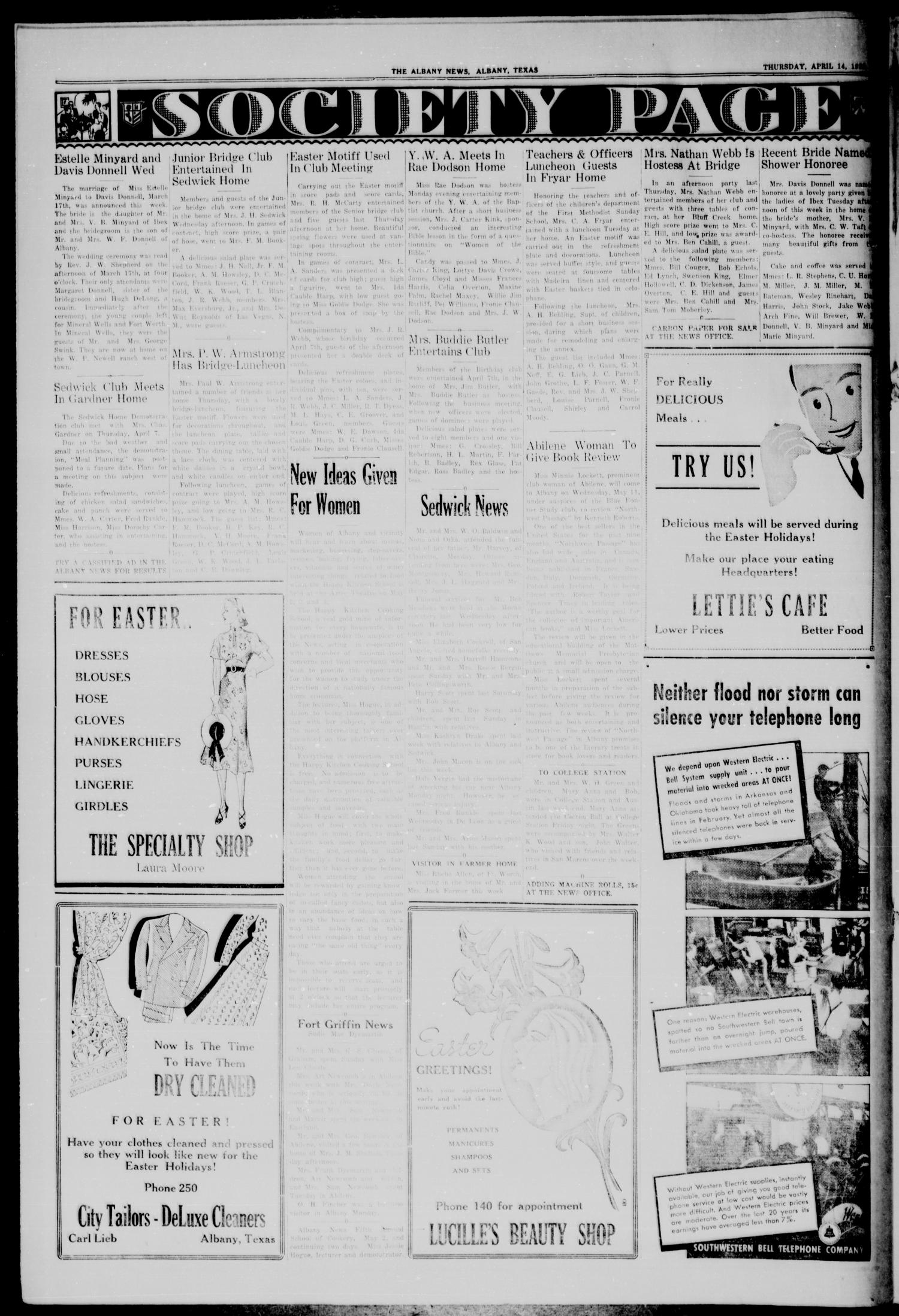 The Albany News (Albany, Tex.), Vol. 53, No. 28, Ed. 1 Thursday, April 14, 1938
                                                
                                                    [Sequence #]: 4 of 8
                                                