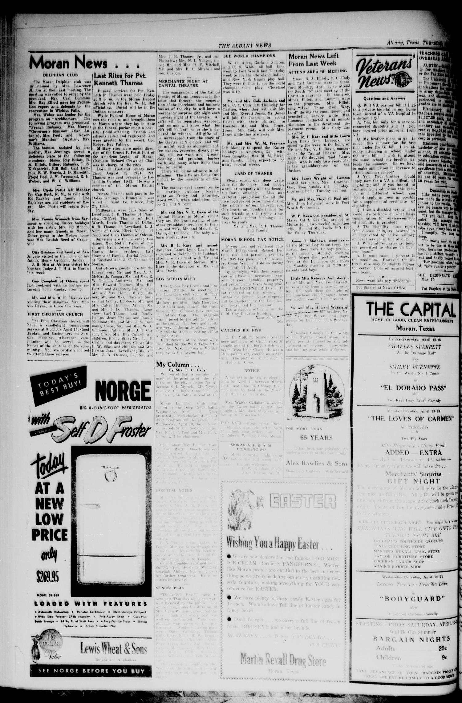 The Albany News (Albany, Tex.), Vol. 65, No. 28, Ed. 1 Thursday, April 14, 1949
                                                
                                                    [Sequence #]: 4 of 12
                                                