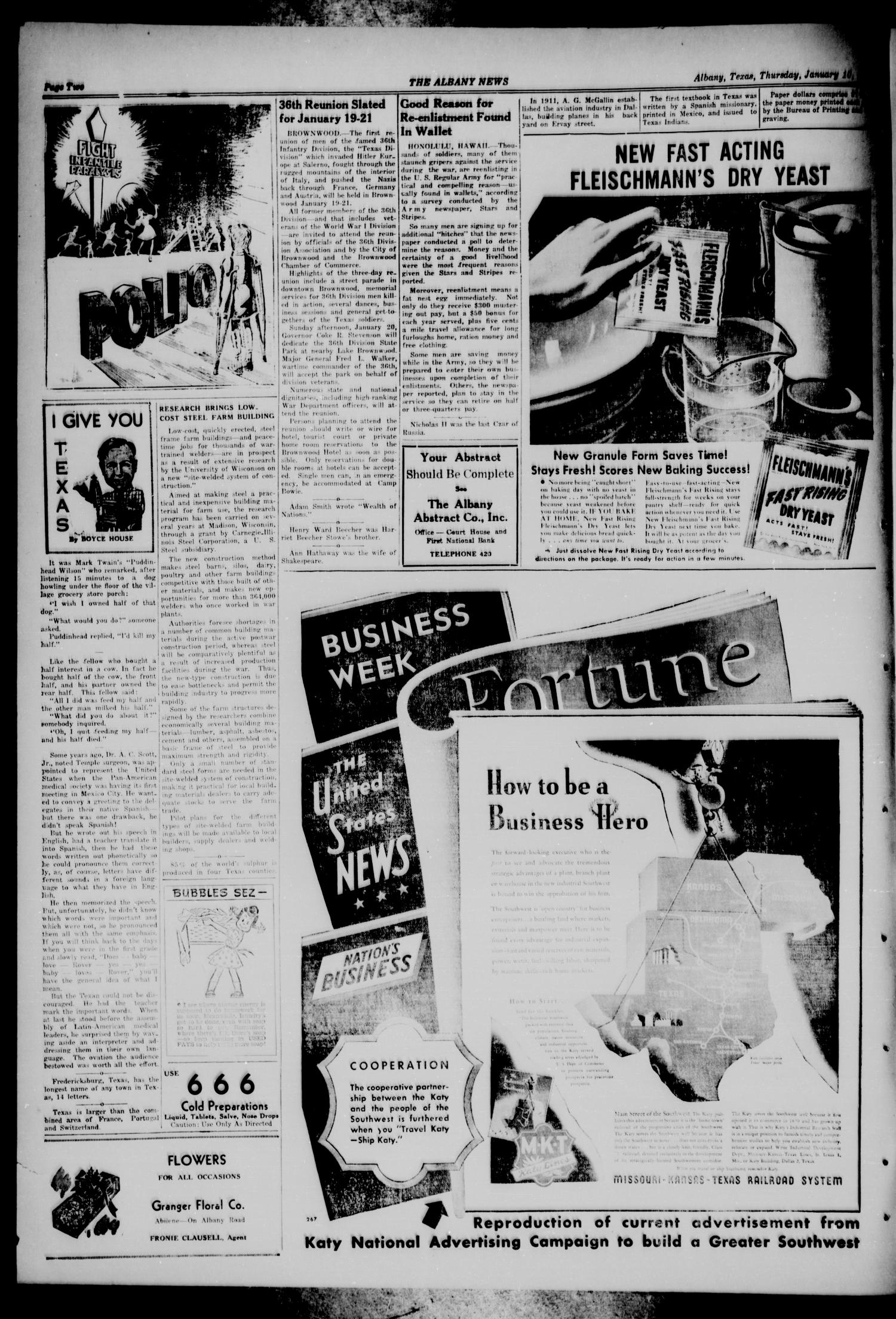 The Albany News (Albany, Tex.), Vol. 62, No. 13, Ed. 1 Thursday, January 10, 1946
                                                
                                                    [Sequence #]: 2 of 8
                                                
