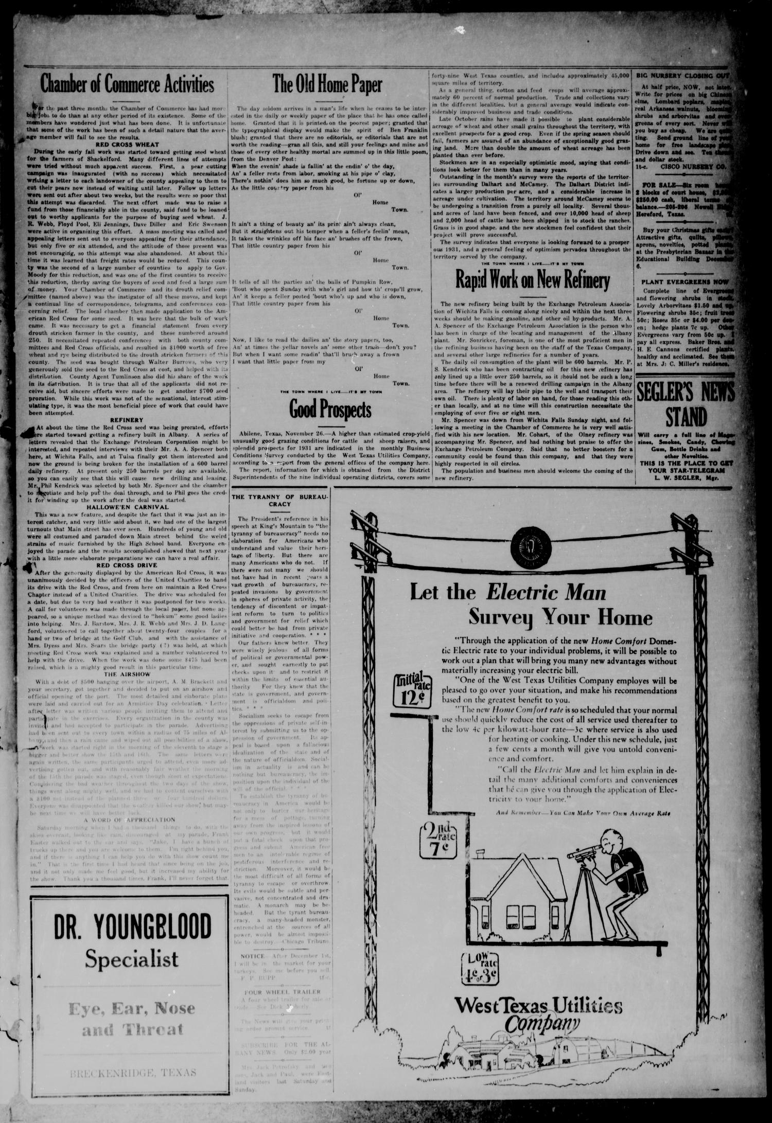 The Albany News (Albany, Tex.), Vol. 46, No. 8, Ed. 1 Friday, November 28, 1930
                                                
                                                    [Sequence #]: 3 of 8
                                                