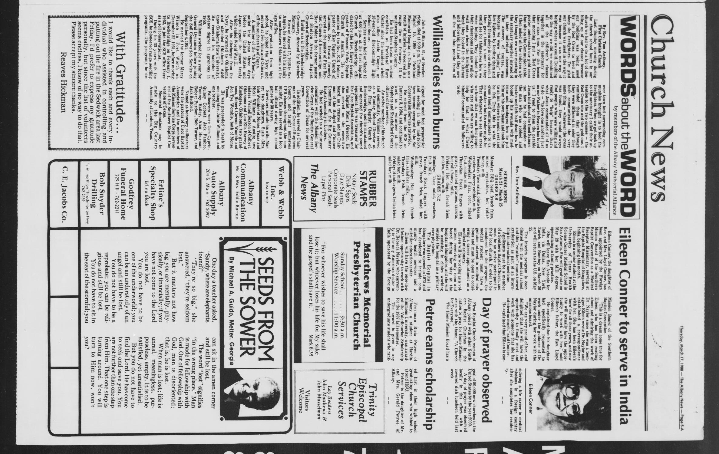 The Albany News (Albany, Tex.), Vol. 112, No. 40, Ed. 1 Thursday, March 17, 1988
                                                
                                                    [Sequence #]: 5 of 33
                                                