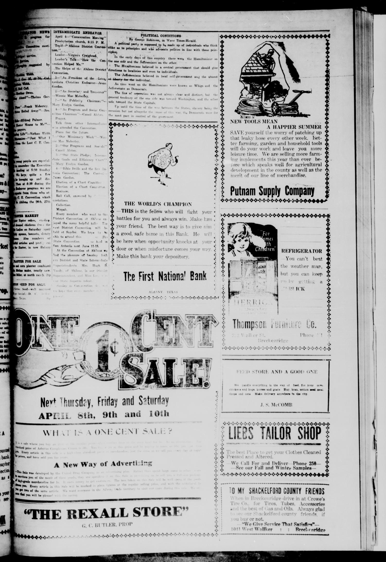 The Albany News (Albany, Tex.), Vol. [42], No. 29, Ed. 1 Friday, April 2, 1926
                                                
                                                    [Sequence #]: 3 of 8
                                                