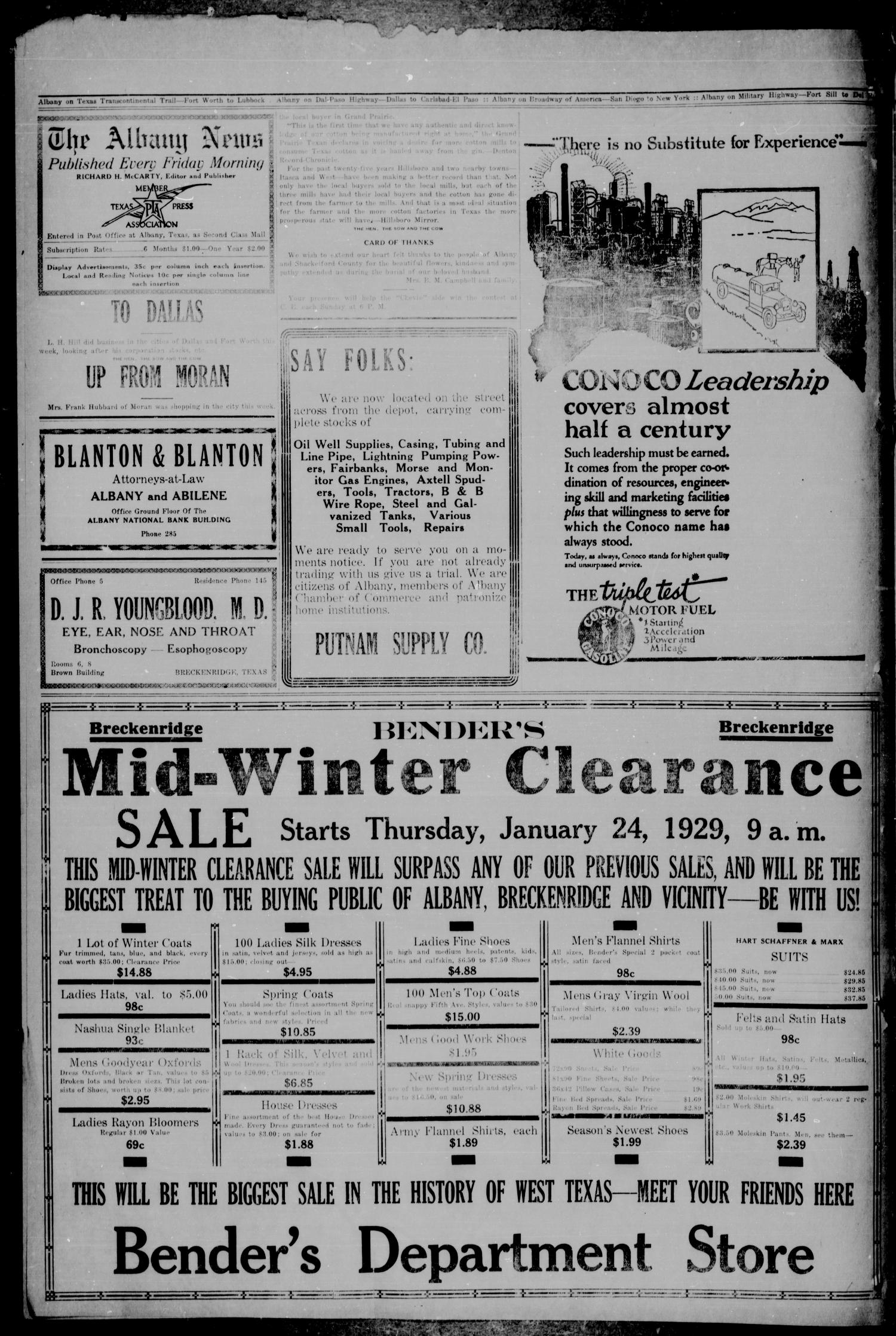 The Albany News (Albany, Tex.), Vol. 45, No. 16, Ed. 1 Friday, January 25, 1929
                                                
                                                    [Sequence #]: 4 of 8
                                                