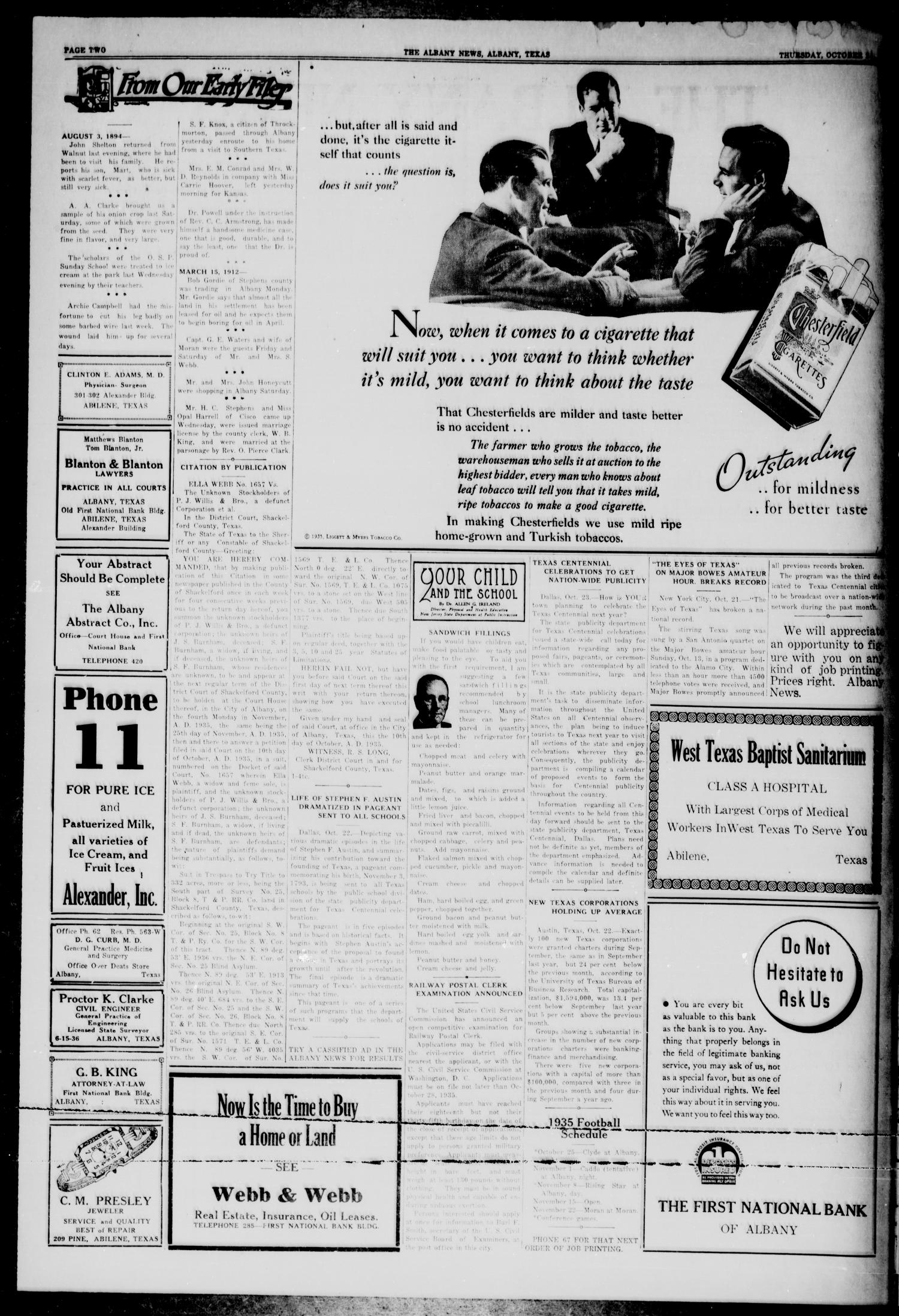 The Albany News (Albany, Tex.), Vol. 51, No. 3, Ed. 1 Thursday, October 24, 1935
                                                
                                                    [Sequence #]: 2 of 8
                                                
