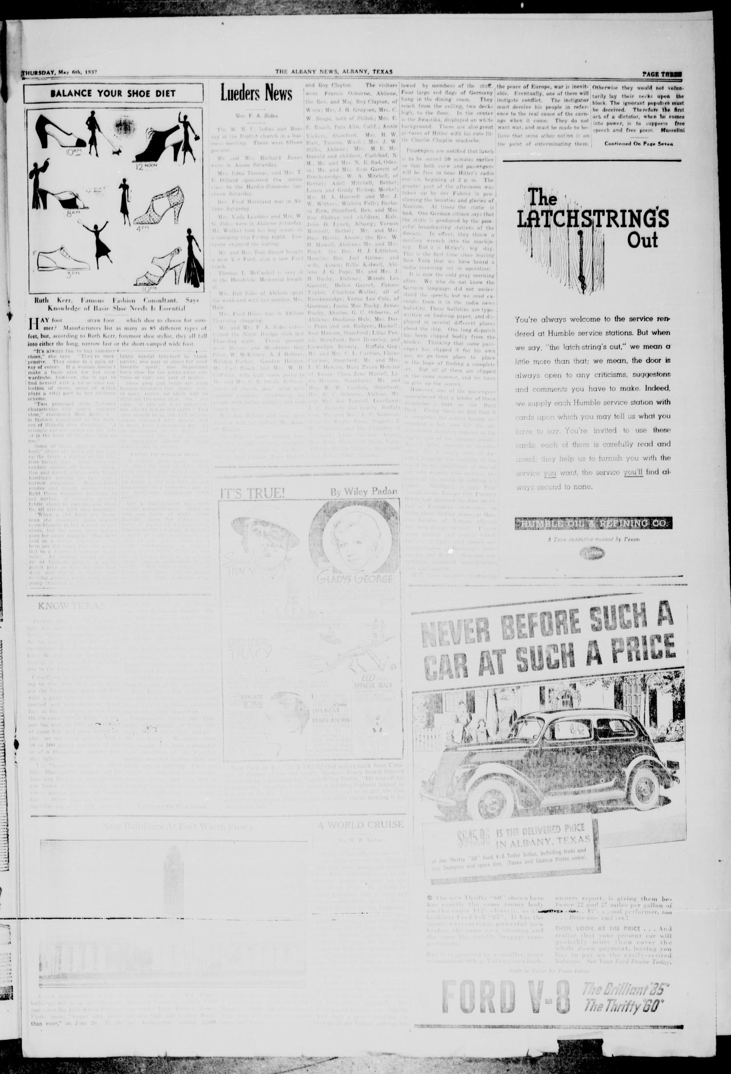 The Albany News (Albany, Tex.), Vol. 52, No. 31, Ed. 1 Thursday, May 6, 1937
                                                
                                                    [Sequence #]: 3 of 8
                                                