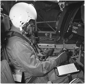 P. Ostricher of Flt. Dept. Handling Sweep Wing Lever on F-111