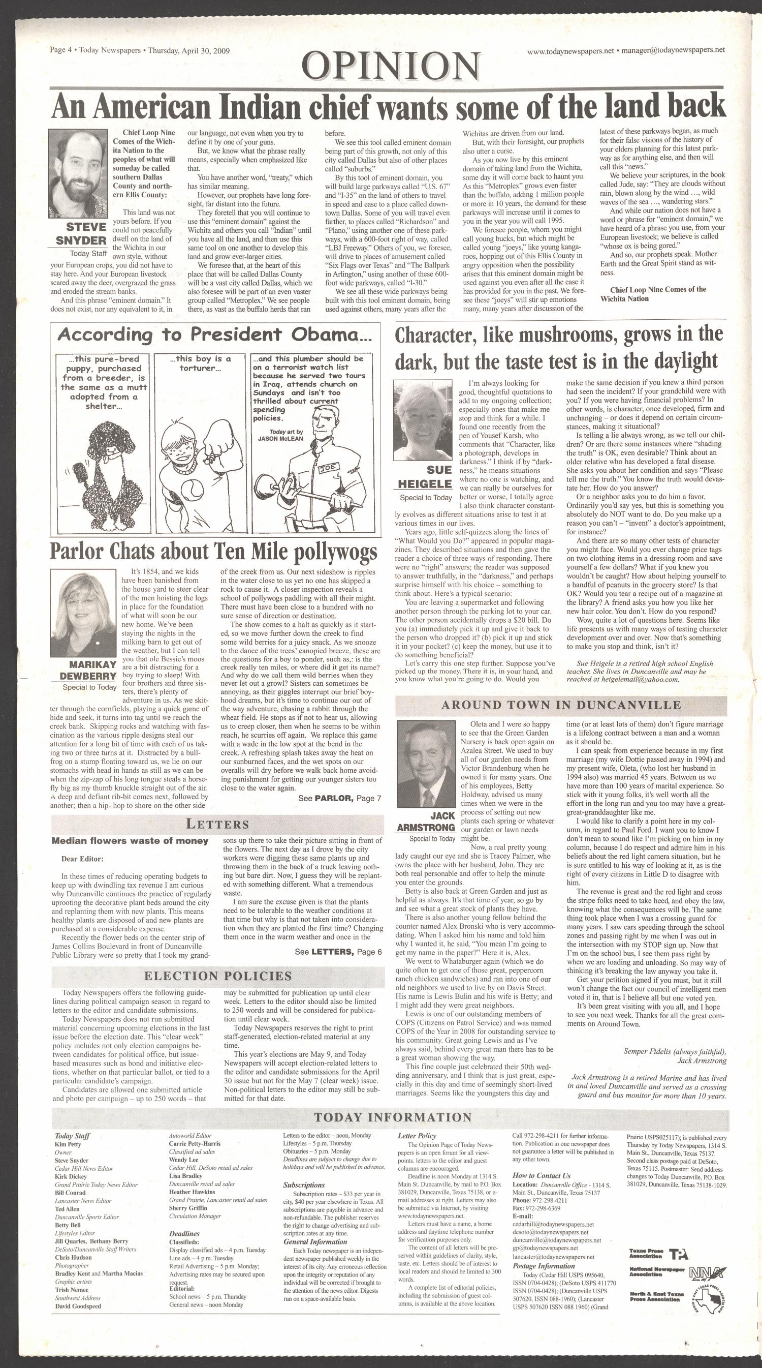 Today Newspapers (Duncanville, Tex.), Vol. 1, No. 7, Ed. 1 Thursday, April 30, 2009
                                                
                                                    [Sequence #]: 4 of 20
                                                