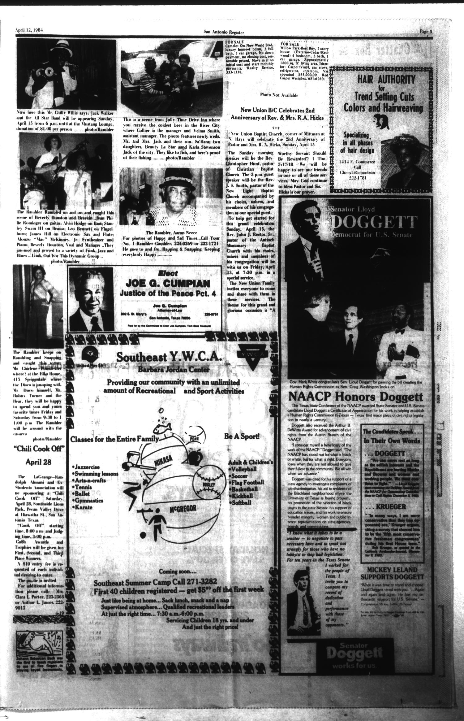 San Antonio Register (San Antonio, Tex.), Vol. 49, No. 1, Ed. 1 Thursday, April 12, 1984
                                                
                                                    [Sequence #]: 5 of 10
                                                