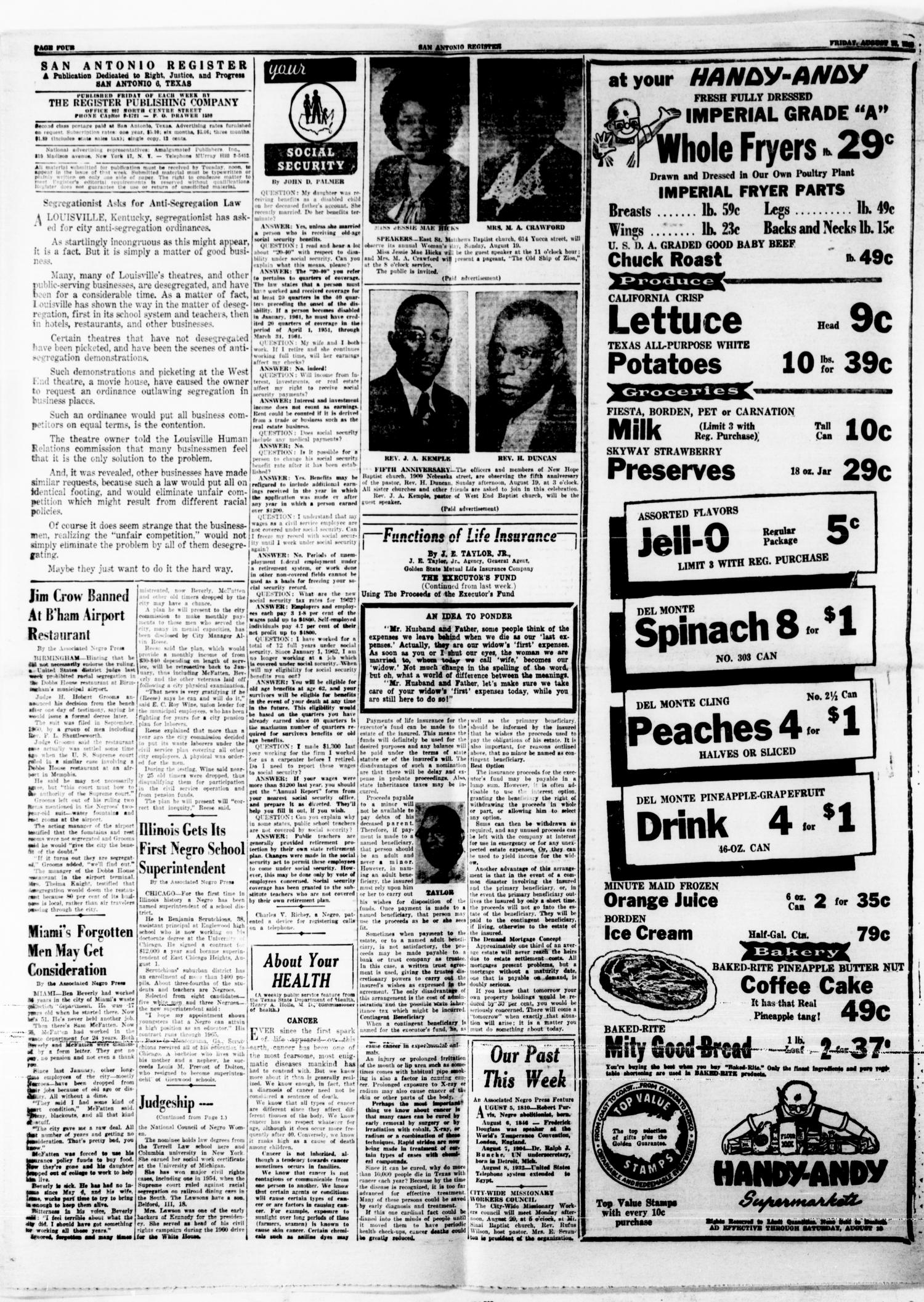 San Antonio Register (San Antonio, Tex.), Vol. 32, No. 24, Ed. 1 Friday, August 17, 1962
                                                
                                                    [Sequence #]: 4 of 12
                                                