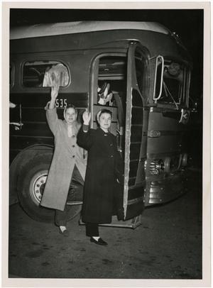 [Photograph of Ella Bosostick and Jackie Fletcher Boarding Bus]