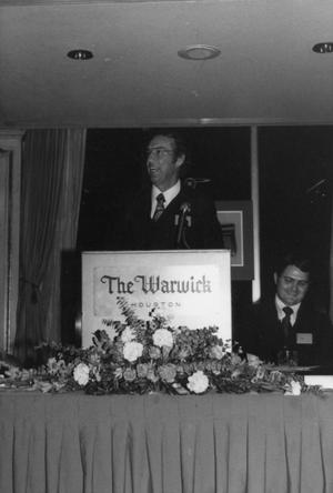 [Photograph of Dr. Fletcher Speaking at The Warwick]