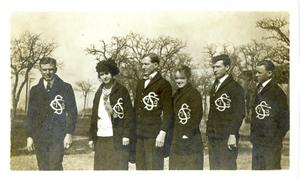 [Photograph of Seniors Wearing Simmons College Sweaters]