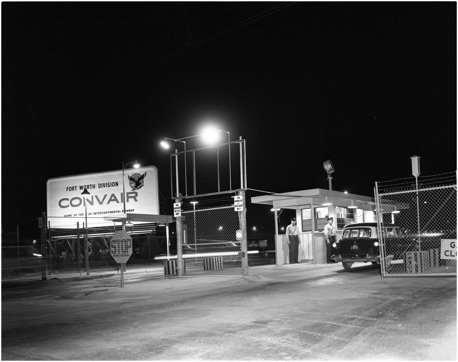 Car Entering Convair's Main Gate at Night
                                                
                                                    [Sequence #]: 1 of 1
                                                