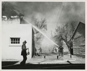 Primary view of object titled '[Photograph of Old Behrens Chapel Fire]'.