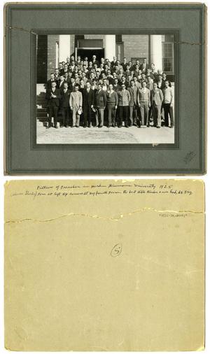 Primary view of object titled '[Photograph of Group Outside Old Abilene Hall]'.