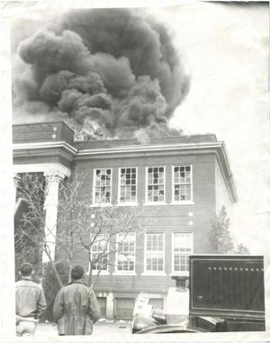 Primary view of object titled '[Photograph of Abilene Hall Burning]'.