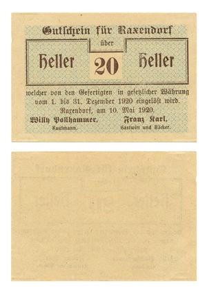 Primary view of object titled '[Voucher from Germany in the denomination of 20 heller]'.