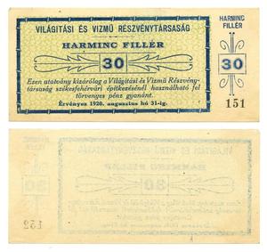 [Voucher/stock certificate from Hungary in the denomination of 30 filler]
