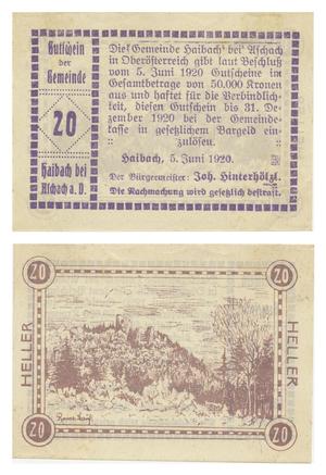 [Voucher from Germany in the denomination of 20 heller]