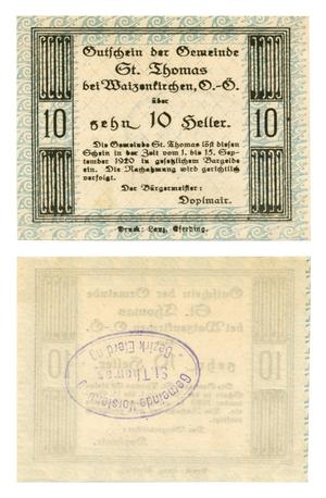 [Currency from Germany in the denomination of 10 heller]