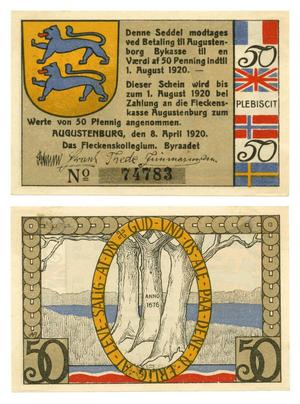 Primary view of object titled '[Voucher from Denmark/Germany in the denomination of 50 Plebiscit]'.