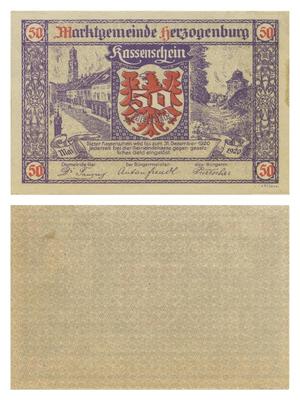 Primary view of object titled '[Voucher from Germany in the denomination of 50 heller]'.
