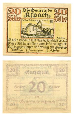 Primary view of object titled '[Coupon from Germany in the denomination of 20 heller]'.