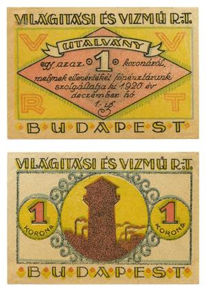 Primary view of object titled '[Voucher from Budapest, Hungary in the denomination of 1 korona/crown]'.