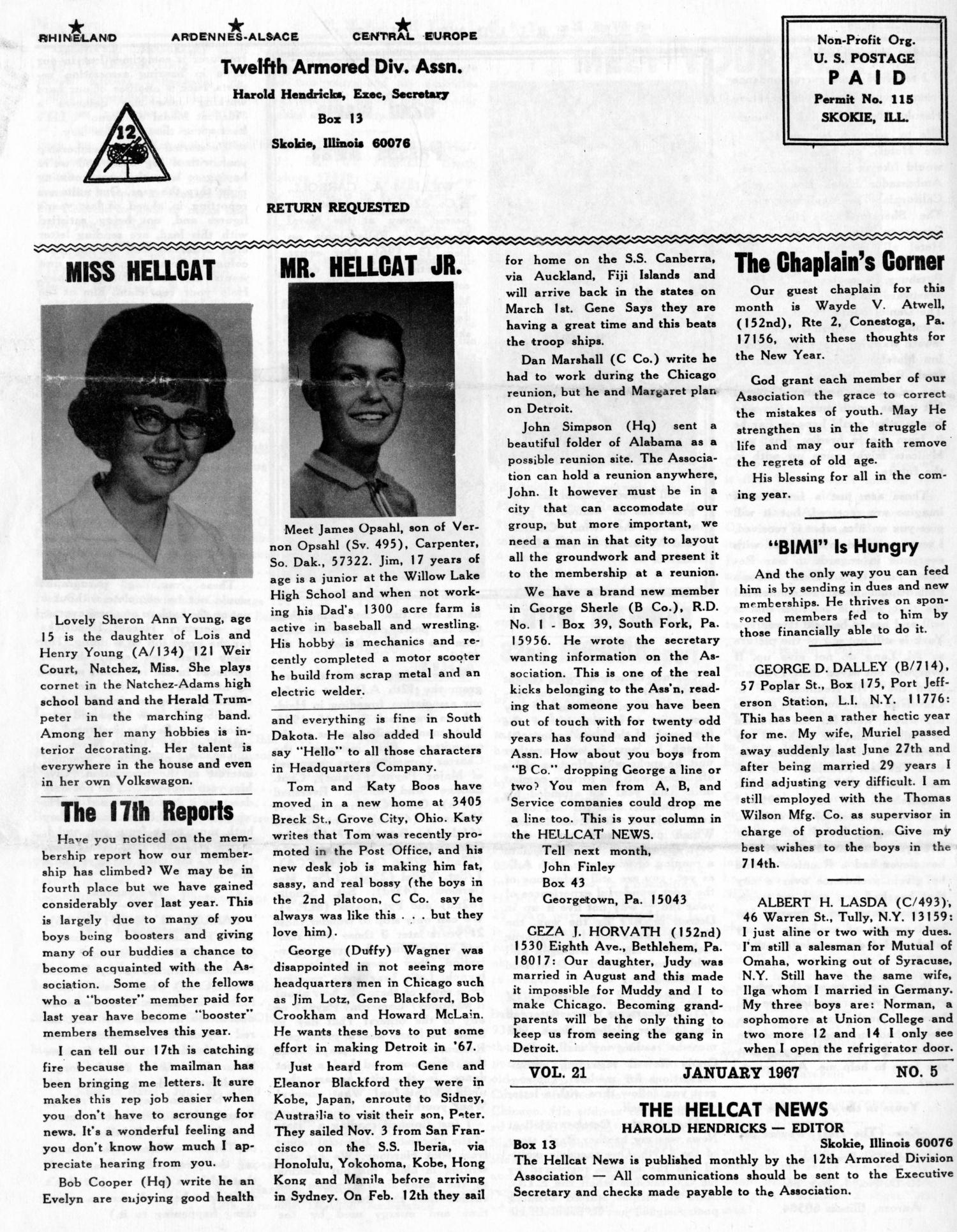 Hellcat News, (Skokie, Ill.), Vol. 21, No. 5, Ed. 1, January 1967
                                                
                                                    [Sequence #]: 6 of 6
                                                
