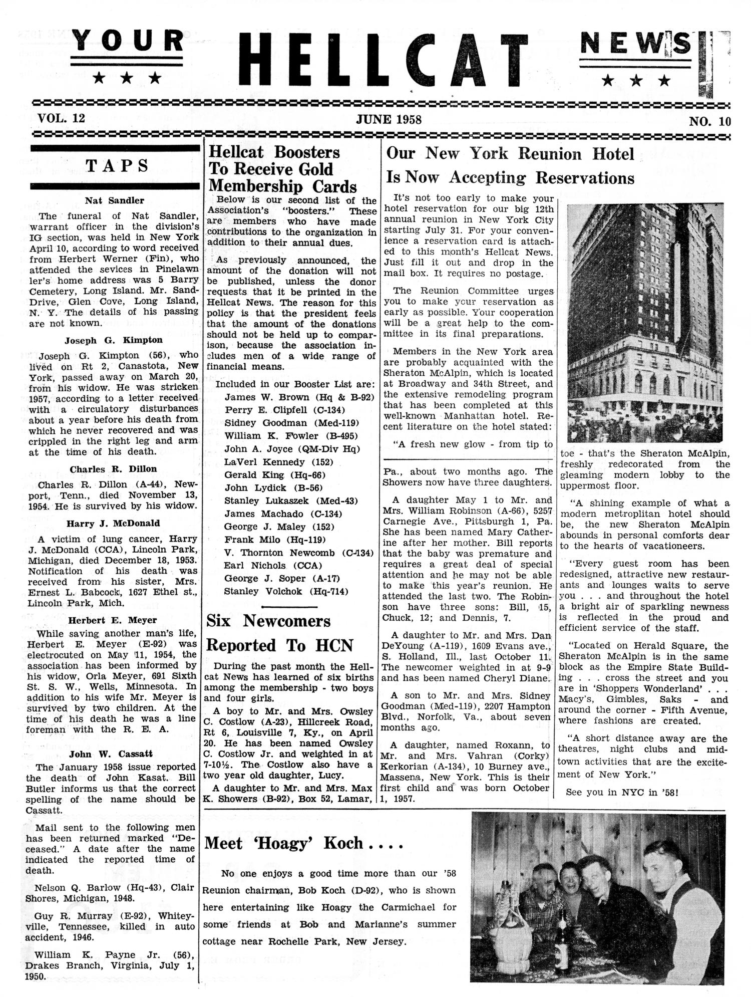 Hellcat News, (Detroit, Mich.), Vol. 12, No. 10, Ed. 1, June 1958
                                                
                                                    [Sequence #]: 1 of 4
                                                