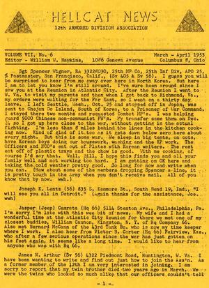 Primary view of object titled 'Hellcat News, (Columbus, Ohio), Vol. 7, No. 6  , Ed. 1, March/April 1953'.