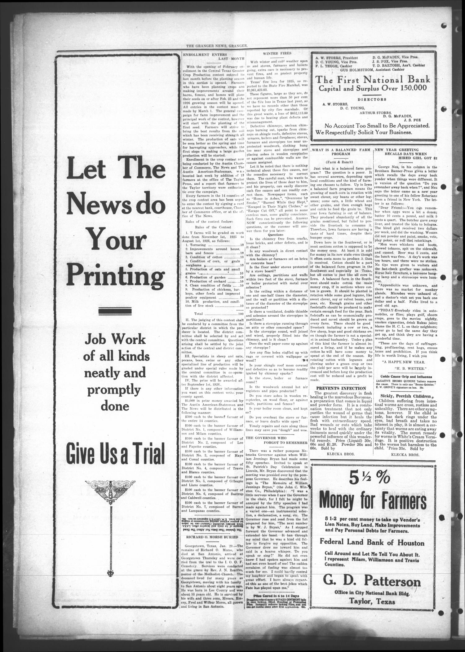 The Granger News. (Granger, Tex.), Vol. 31, No. 10, Ed. 1 Thursday, February 4, 1926
                                                
                                                    [Sequence #]: 6 of 8
                                                
