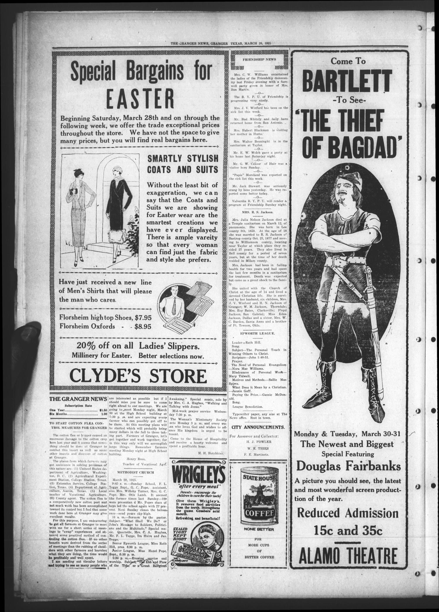 The Granger News. (Granger, Tex.), Vol. 30, No. 18, Ed. 1 Thursday, March 26, 1925
                                                
                                                    [Sequence #]: 4 of 8
                                                