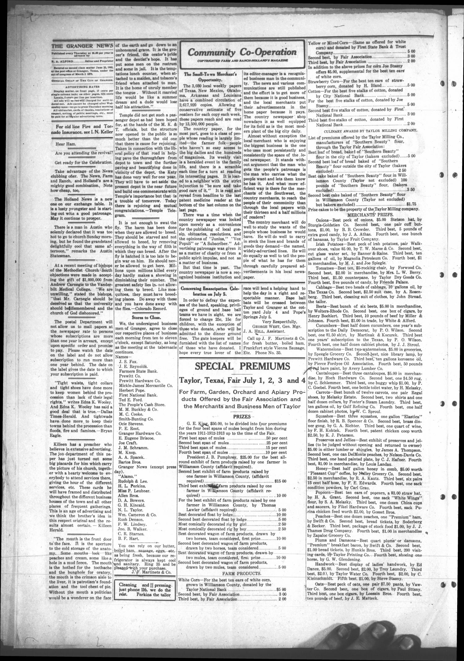 The Granger News. (Granger, Tex.), Vol. 20, No. 35, Ed. 1 Thursday, June 26, 1913
                                                
                                                    [Sequence #]: 4 of 8
                                                